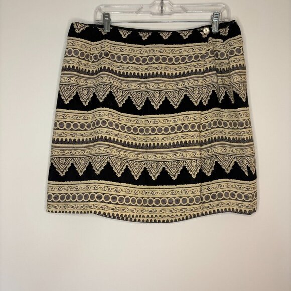 Multiwear Dresses & Skirts - MULTIWEAR Sz 18 Wrap Skirt Fabric Made in Italy Mini Tan Black Lined